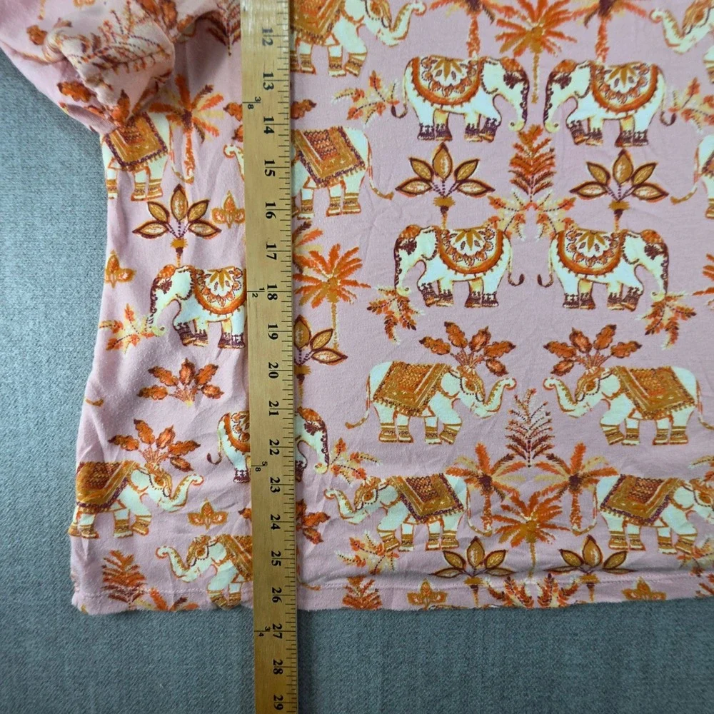 Karen Scott T-Shirt Women 2X Pink Elephant Palm Tree Print Cuffed Short Sleeve